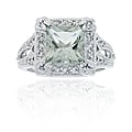 Sterling Silver Green Amethyst and CZ Ring
