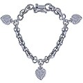 Sterling Silver Thick Chain CZ Heart Charm Bracelet