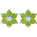Sterling Silver Green CZ Flower Cluster Earrings