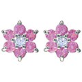 Sterling Silver Pink CZ Flower Cluster Earrings