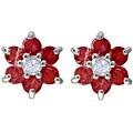 Sterling Silver Red CZ Flower Cluster Earrings