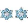 Sterling Silver Blue CZ Flower Cluster Earrings