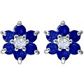 Sterling Silver Dark Blue CZ Flower Cluster Earrings