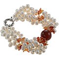 Maddy Emerson White Pearl and Red Agate Bracelet (5-6 mm)