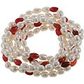 Maddy Emerson White Pearl and Red Agate Bracelets (Set of 6)