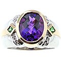 14k Gold Amethyst Tsavorite 1/10ct TDW Diamond Ring