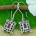 Sterling Silver Garnet Dangle Earrings (Indonesia)