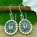 Sterling Silver Blue Topaz Motif Earrings (Indonesia)