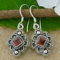 Sterling Silver Garnet Dangle Earrings (Indonesia)