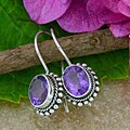 Sterling Silver Amethyst Oval Earrings (Indonesia)