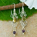 Sterling Silver Citrine and Garnet Dangle Earrings (Indonesia)