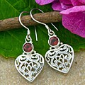 Sterling Silver Garnet Heart Earrings (Indonesia)