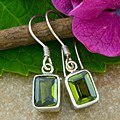 Sterling Silver Emerald-cut Peridot Earrings (Indonesia)