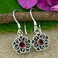 Sterling Silver Garnet Flower Earrings (Indonesia)