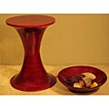 Red Mahogany Bamboo Side Table and Large Bowl