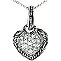 Sterling Silver CZ Etched Heart Necklace