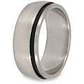 Brushed Domed Stainless Steel Ring with Black Line
