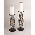 Pillar Candle Holders with Crystals (Set of 2)