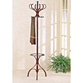 Walnut Finish Wood Coat Rack with Umbrella Stand