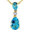 14k Yellow Gold Blue Topaz and Diamond Necklace