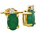 14k Yellow Gold Emerald and Diamond Stud Earrings
