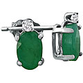 14k White Gold Emerald and Diamond Stud Earrings