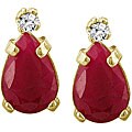 14k Yellow Gold Ruby and Diamond Earrings (J/K, I1 )