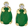  14k Yellow Gold Emerald and Diamond Earrings