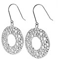 Sterling Silver CZ Hammered Circle Earrings