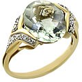 10k Yellow Gold Green Amethyst and Diamond Ring