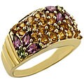 10k Gold Citrine, Peridot and Grape Rhodolite Ring