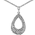 Sterling Silver CZ Hammered Teardrop Necklace