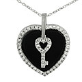 Sterling Silver CZ Lined Heart and Key Necklace