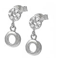 Sterling Silver Smooth and CZ Circle Earrings