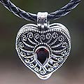 Leather Garnet 'Love Locked' Locket Necklace (Indonesia)