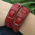 Leather 'Red Enigma' 2-piece Bracelet Set (Thailand)