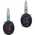 Sterling Silver Garnet and Diamond Oval Earrings