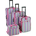 Rockland 4-piece Pink Stripe Expandable Luggage Set