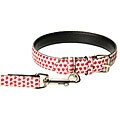 Designer Leather Heart Printed Collar and Leash Set