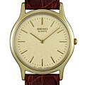 Seiko Men's Brown Leather Strap Gold Dial Watch