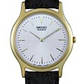 Seiko Men's Black Leather Strap Grey Dial Watch