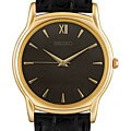 Seiko Men's Black Leather Strap Black Dial Watch