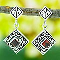 Sterling Silver Garnet Dangle Earrings (Indonesia)