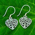Sterling Silver Ornamented Heart Earrings (Indonesia)