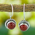 Carnelian Agate Beaded Edge Silver Earrings (Indonesia)