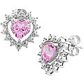 10k Gold Created Pink Sapphire Heart Earrings
