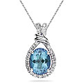 10k White Gold Blue Topaz and Diamond Necklace