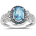 10k White Gold Blue Topaz and 1/5ct TDW Diamond Ring