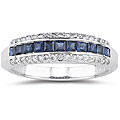 14k White Gold Sapphire and 1/5ct TDW Diamond Ring