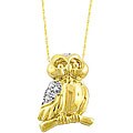 14k Yellow Gold Diamond Accent Owl Necklace